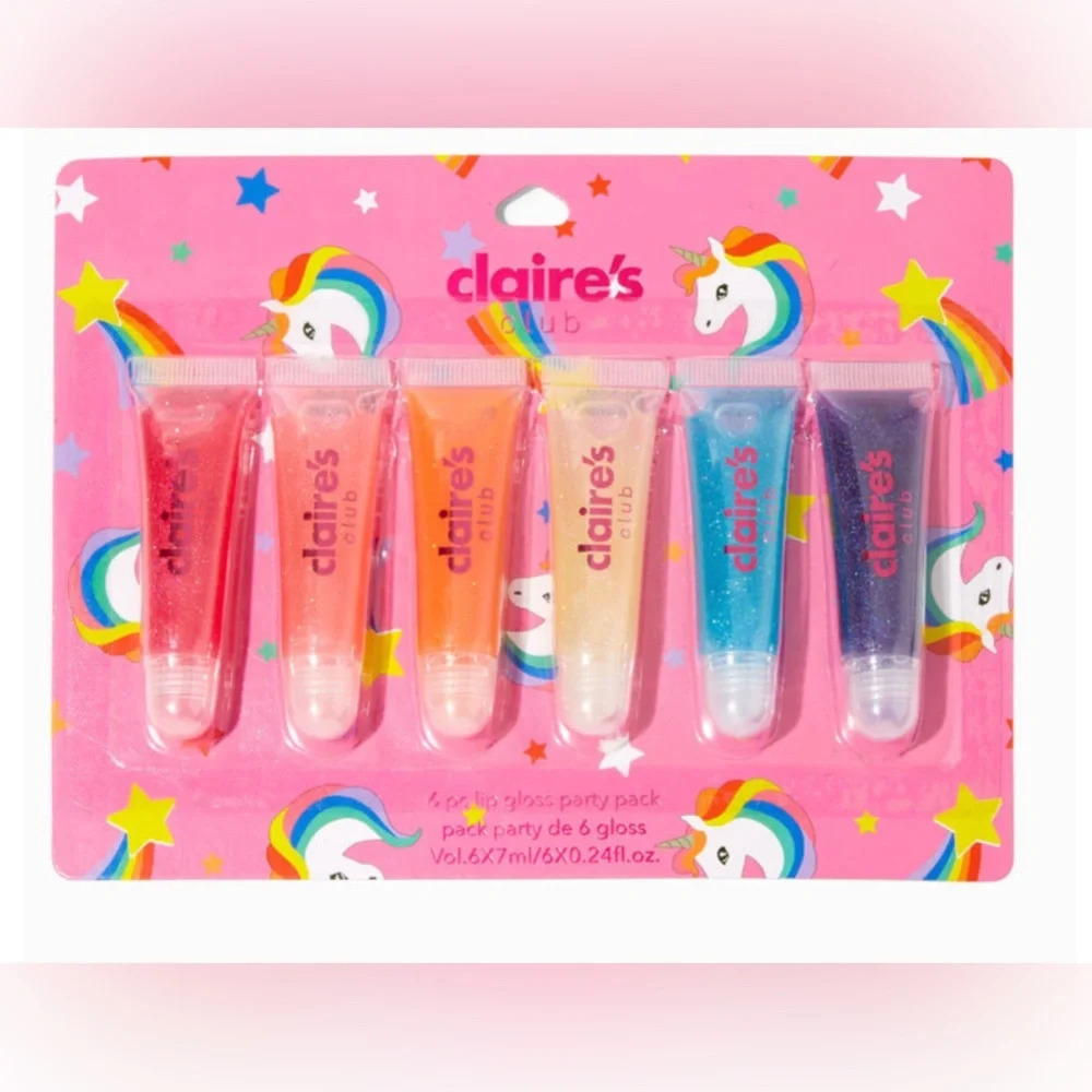 Claire's Club Glitter Birthday Unicorn Lip Gloss Party Pack (6 pack)